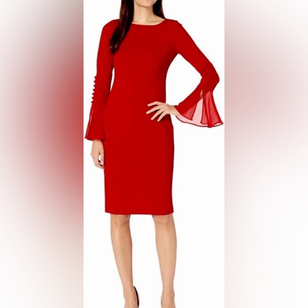 Calvin Klein Vibrant Red Long Sleeve Dress